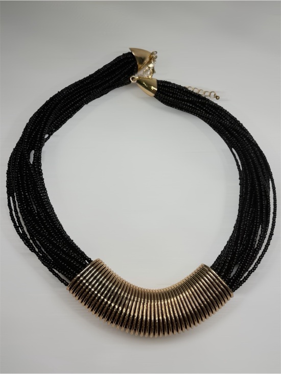 The Unbranded Brand Jewelry - Black Beaded Necklace with Gold Coil Accent